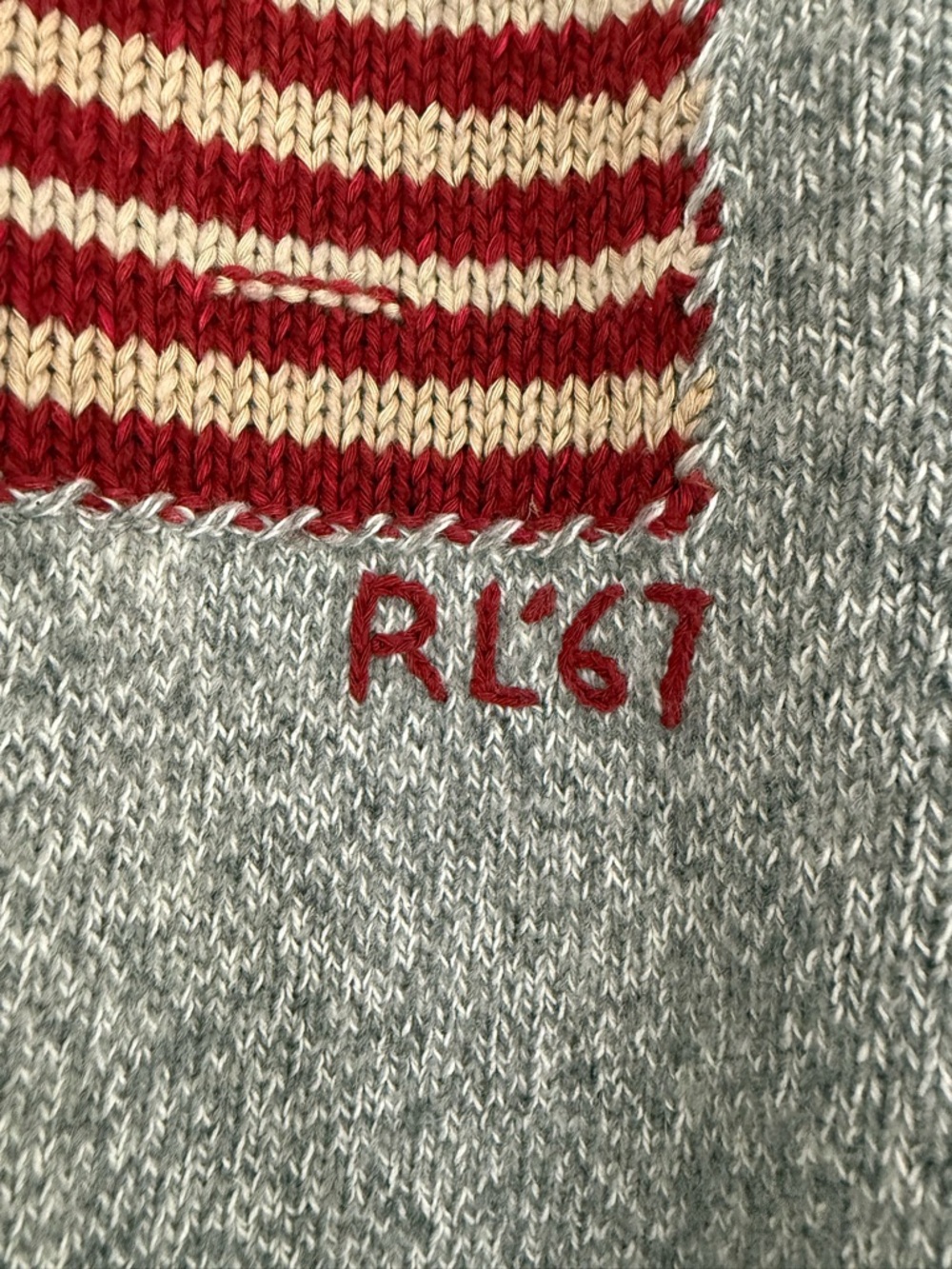 NWT Polo Ralph Lauren Gray Knit Wool Sweater with American Flag 🇺🇸 - Picture 5 of 7